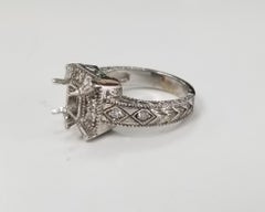 Art Deco Inspired 14 Karat with Diamonds Ring with Hand Engraving