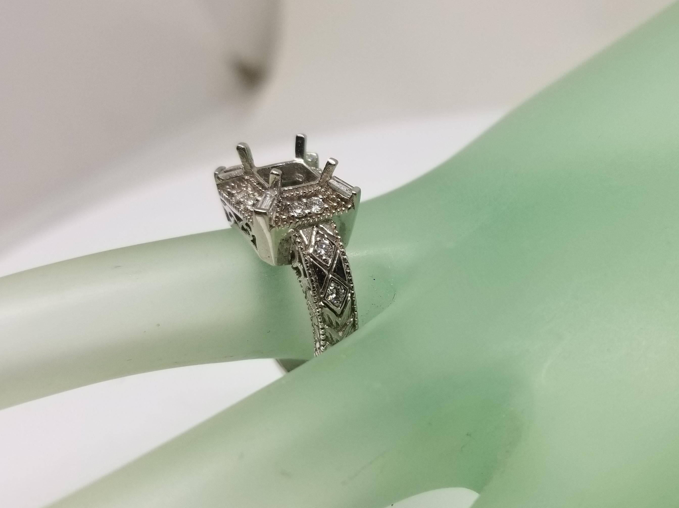 Art Deco Inspired 14 Karat with Diamonds Ring with Hand Engraving In New Condition For Sale In Los Angeles, CA