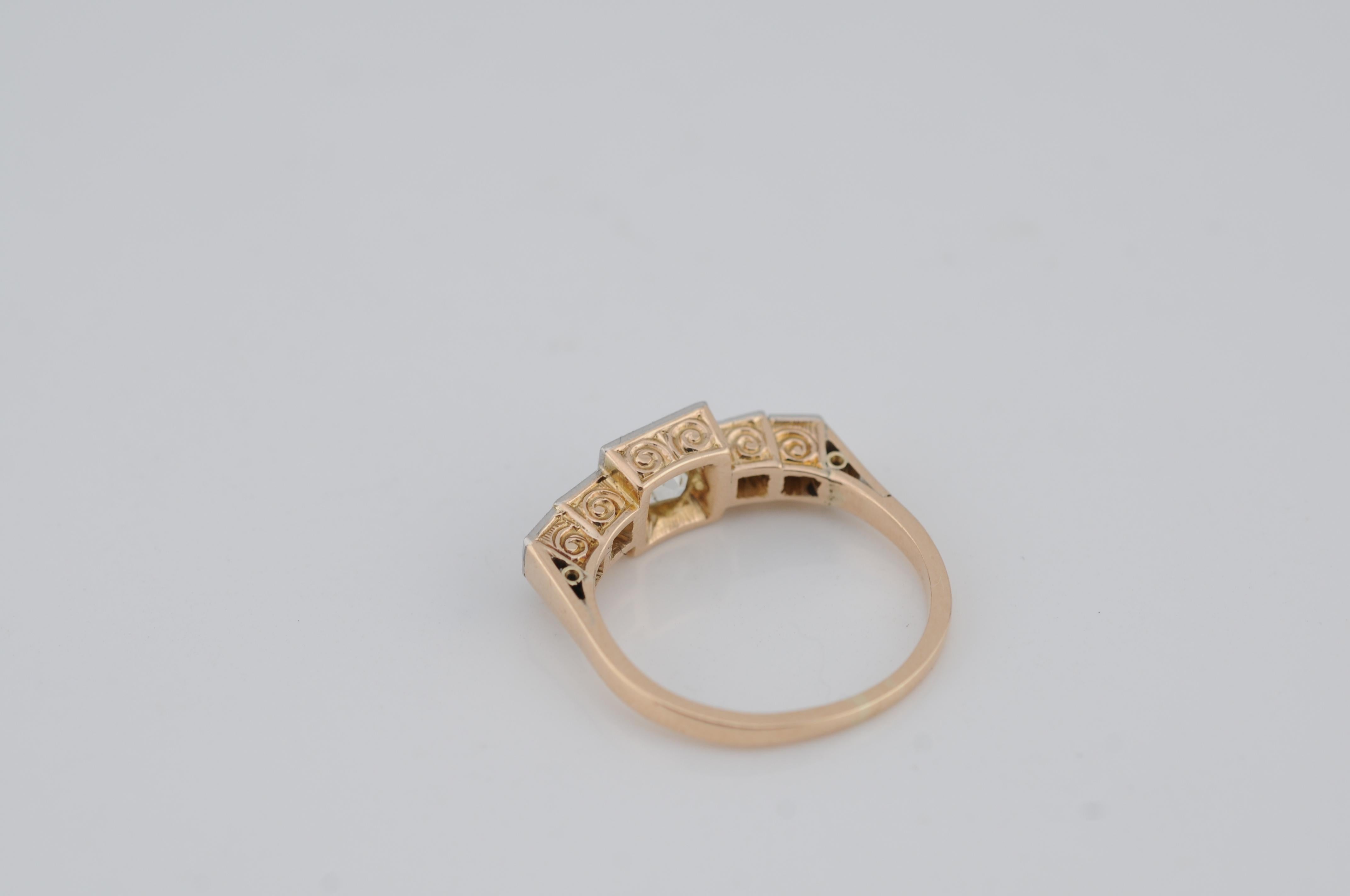 Art Deco Ring aus 14K Gelb- und Weißgold mit Diamant im Altschliff - 1,1 ct für Damen oder Herren im Angebot