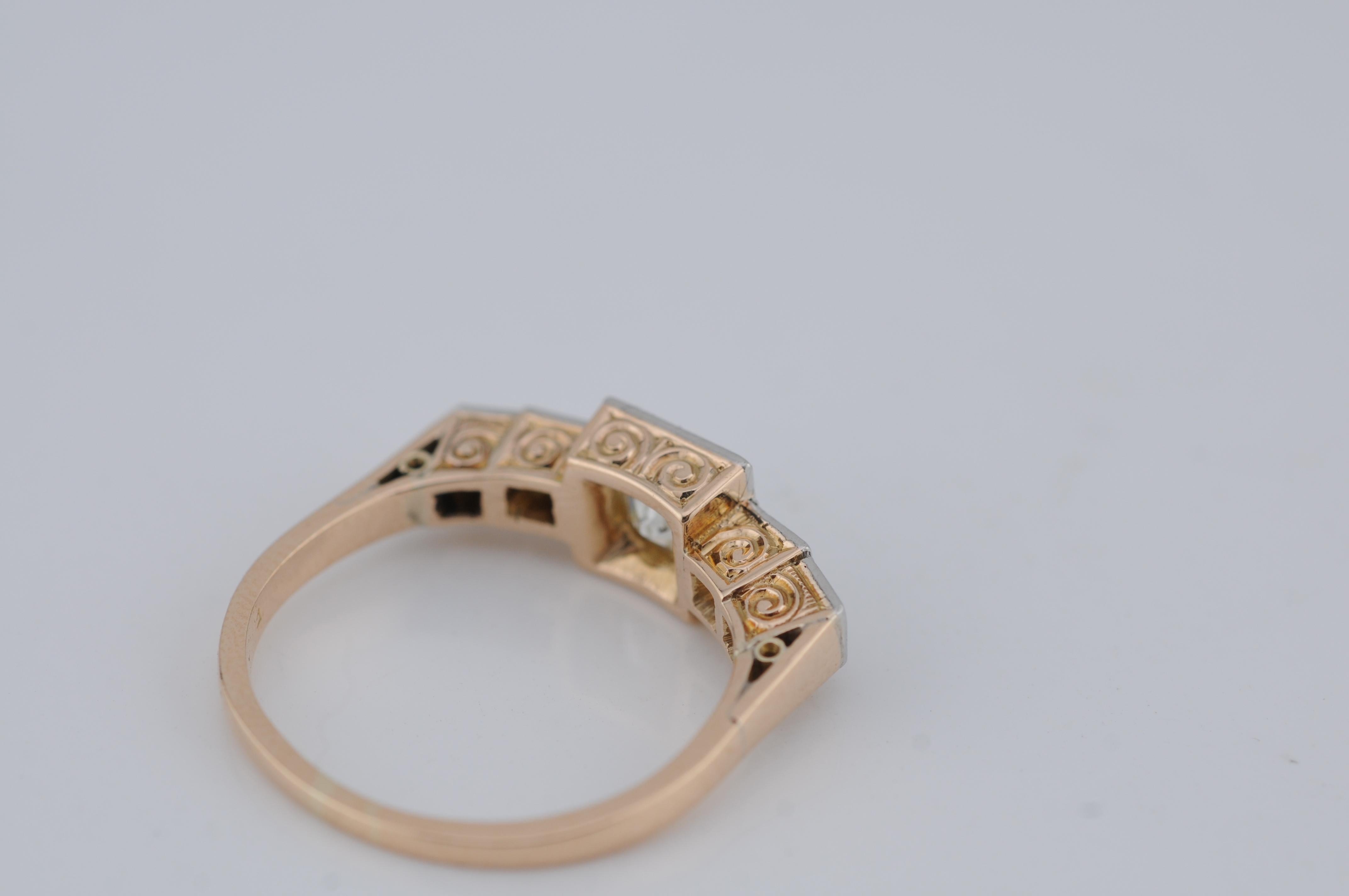 Art Deco Ring aus 14K Gelb- und Weißgold mit Diamant im Altschliff - 1,1 ct im Angebot 1
