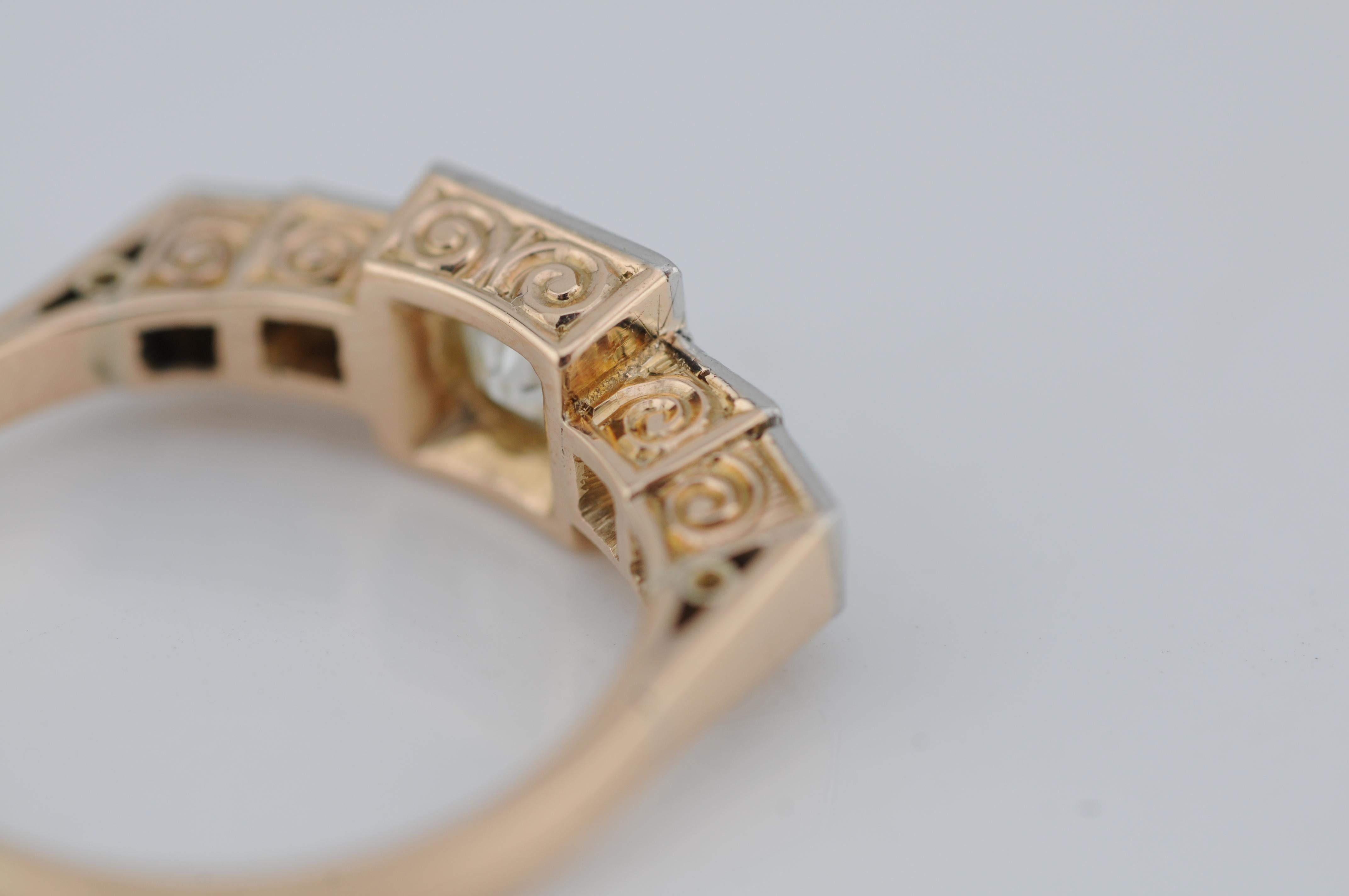 Art Deco Ring aus 14K Gelb- und Weißgold mit Diamant im Altschliff - 1,1 ct im Angebot 2