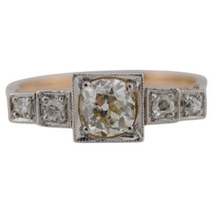 Art Deco Ring aus 14K Gelb- und Weißgold mit Diamant im Altschliff - 1,1 ct