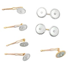 Art Deco 14K Yellow and White Gold Shirt Button/Cufflink Set