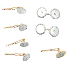 Ensemble boutons de chemise Art déco en or jaune et blanc 14 carats