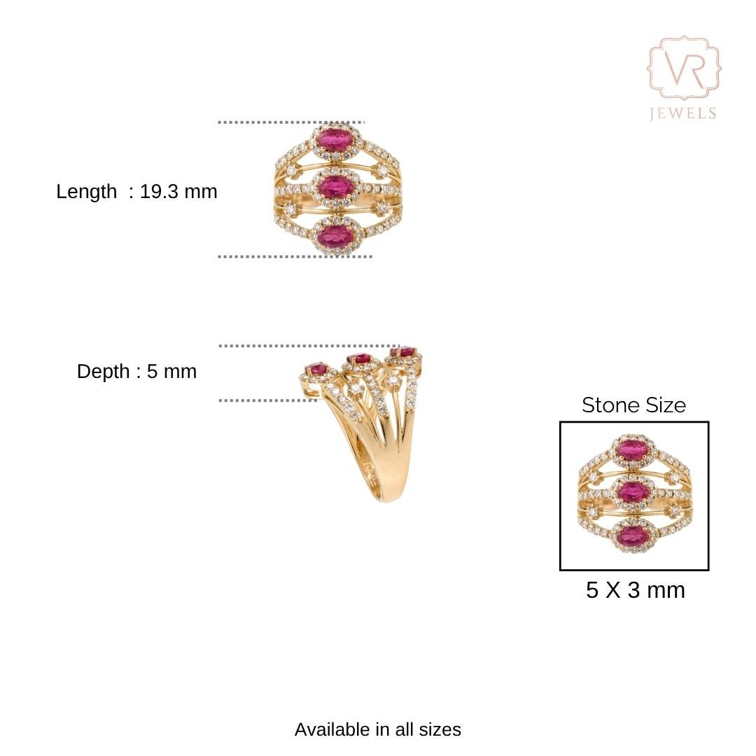 En vente :  Bague de cocktail Art déco en or jaune 14 carats 1,15 carat de rubis et de diamants à rangs multiples 10