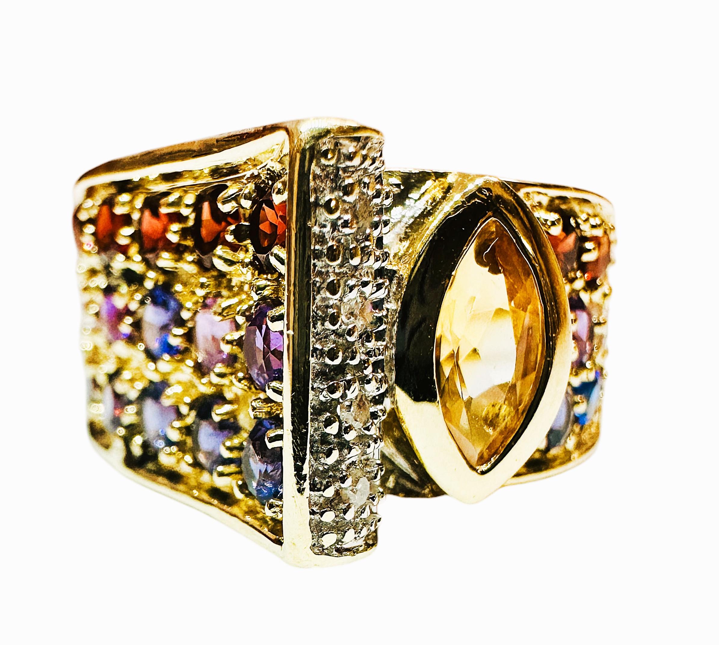 14 Karat Yellow Gold .21 carat Diamond & Multi-Colored Gemstone Ring 5