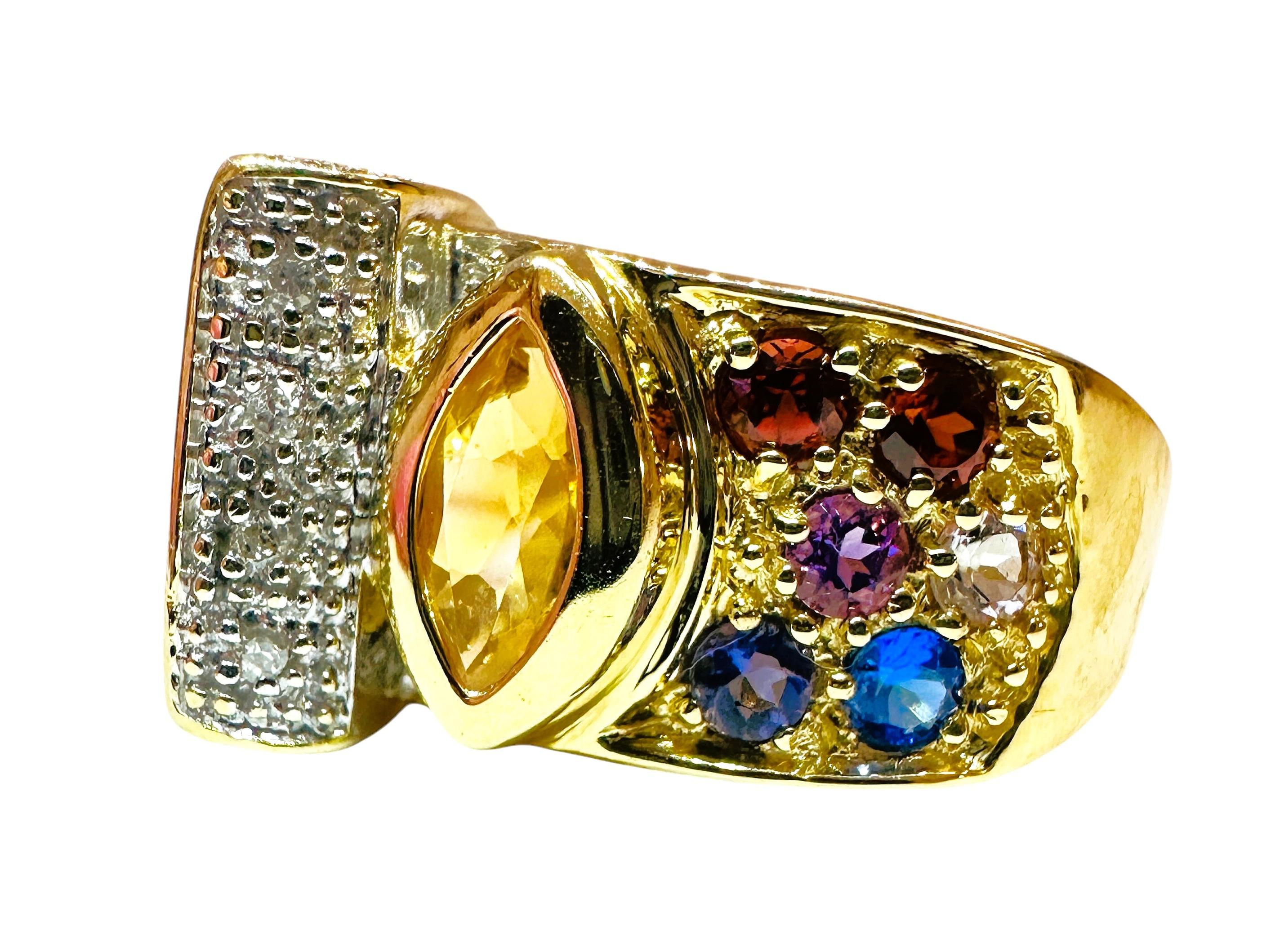 14 Karat Yellow Gold .21 carat Diamond & Multi-Colored Gemstone Ring 7