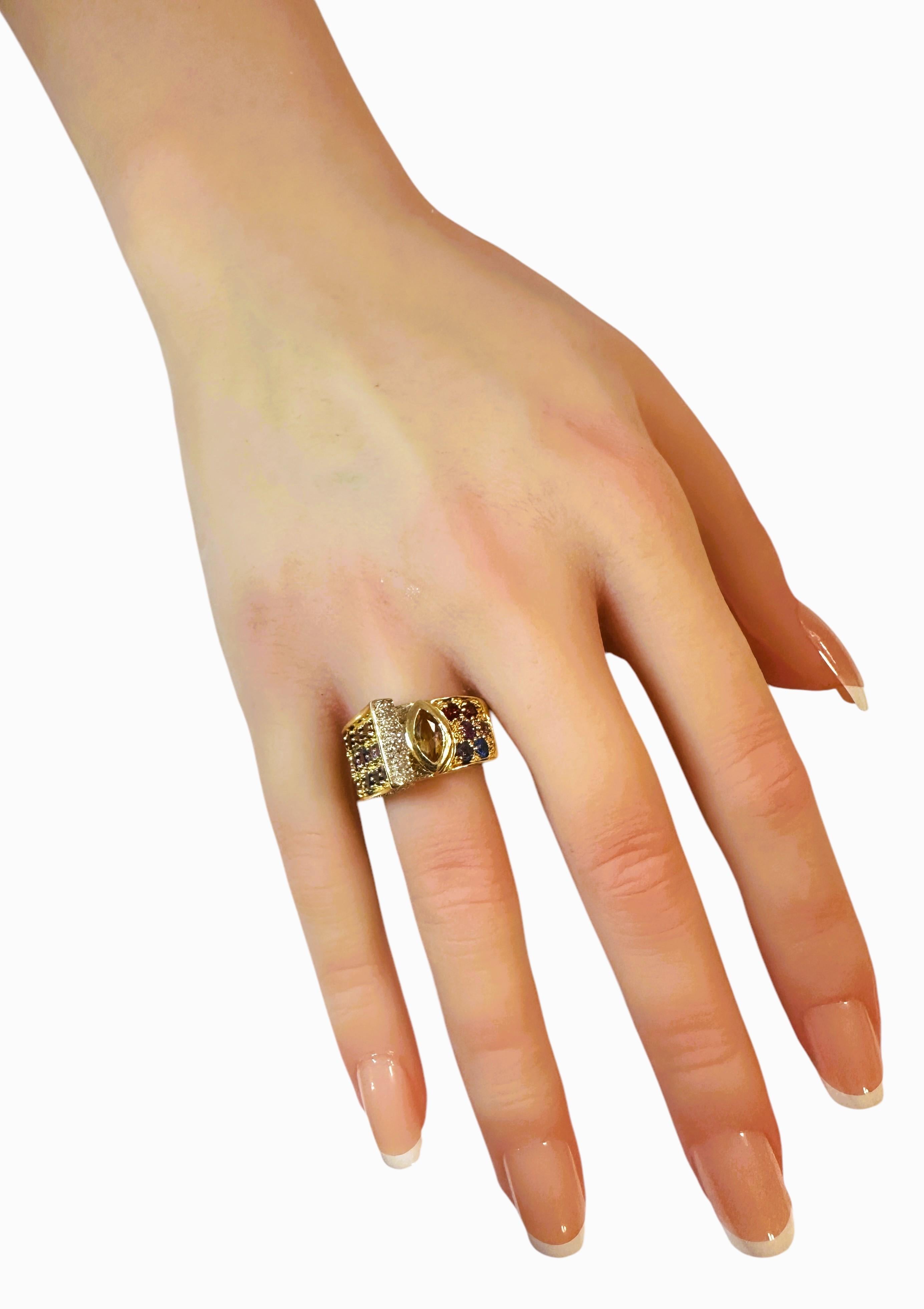 Brilliant Cut 14 Karat Yellow Gold .21 carat Diamond & Multi-Colored Gemstone Ring