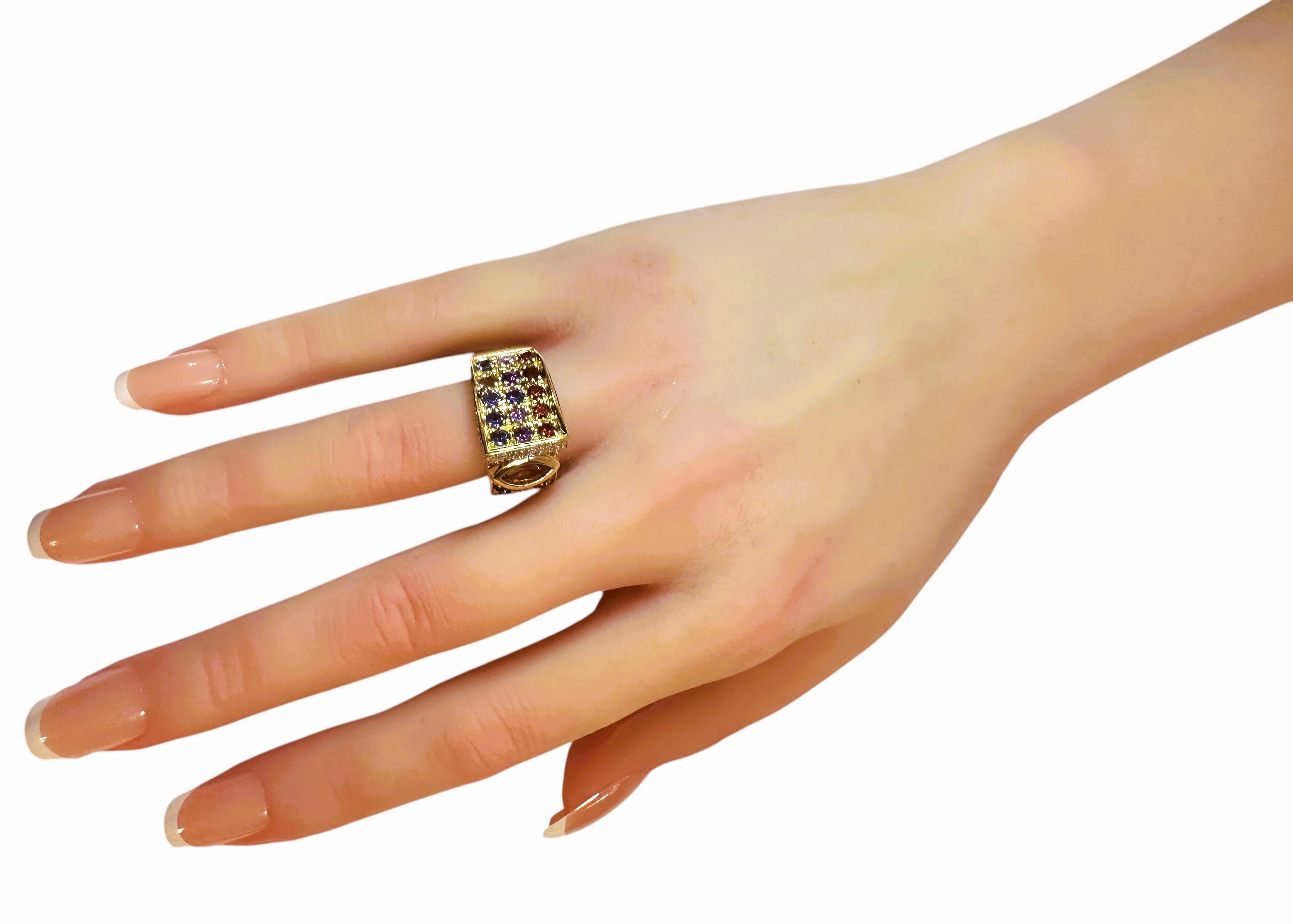 14 Karat Yellow Gold .21 carat Diamond & Multi-Colored Gemstone Ring In Good Condition In Eagan, MN