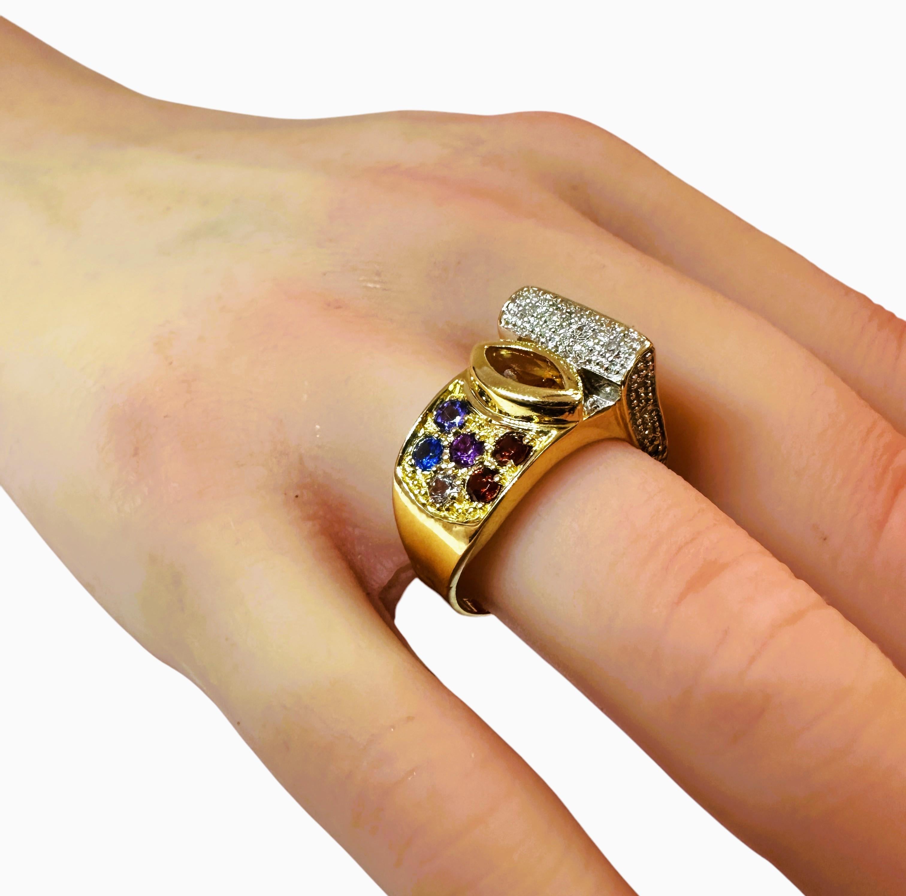 Women's 14 Karat Yellow Gold .21 carat Diamond & Multi-Colored Gemstone Ring