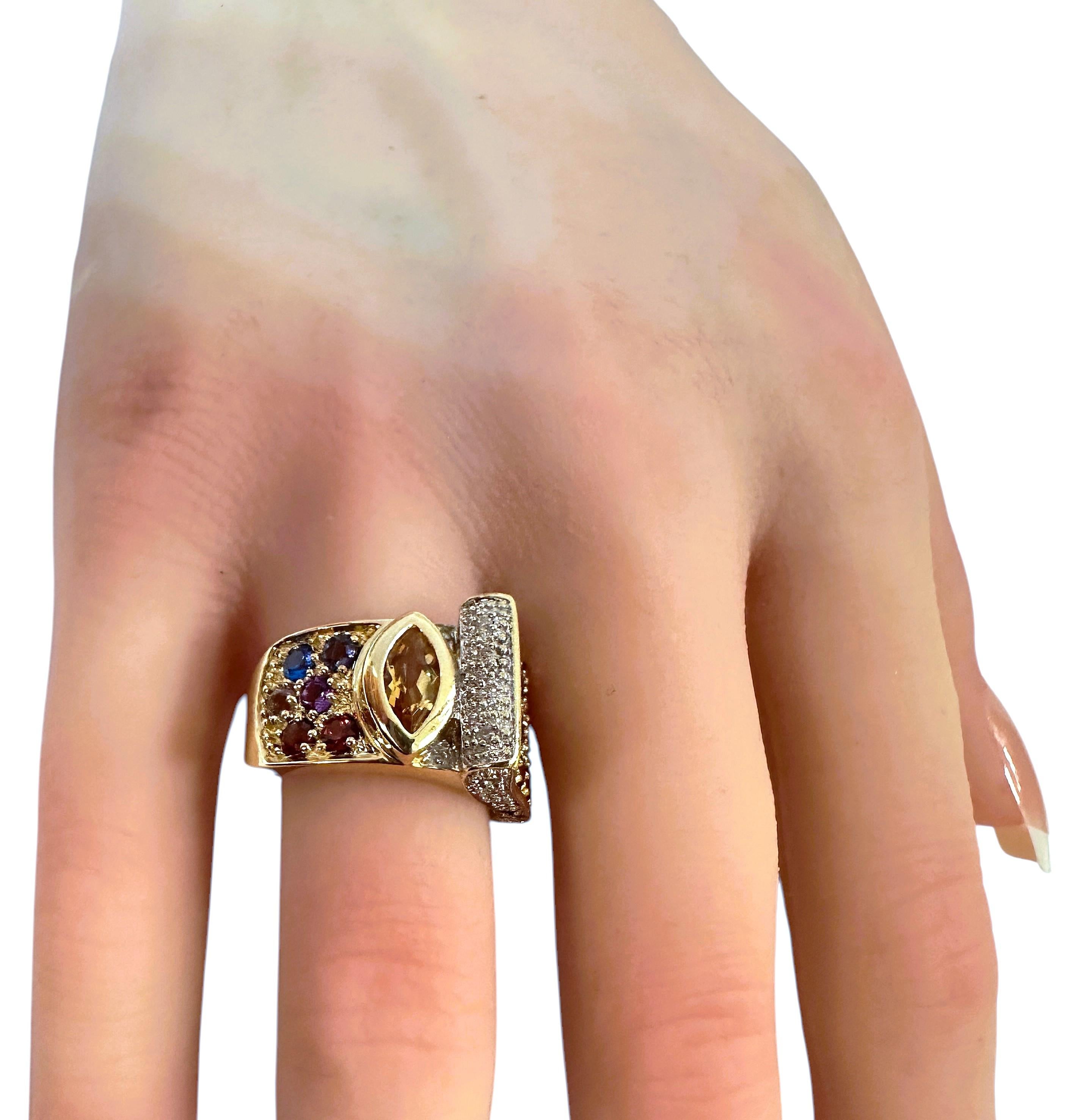 14 Karat Yellow Gold .21 carat Diamond & Multi-Colored Gemstone Ring 1