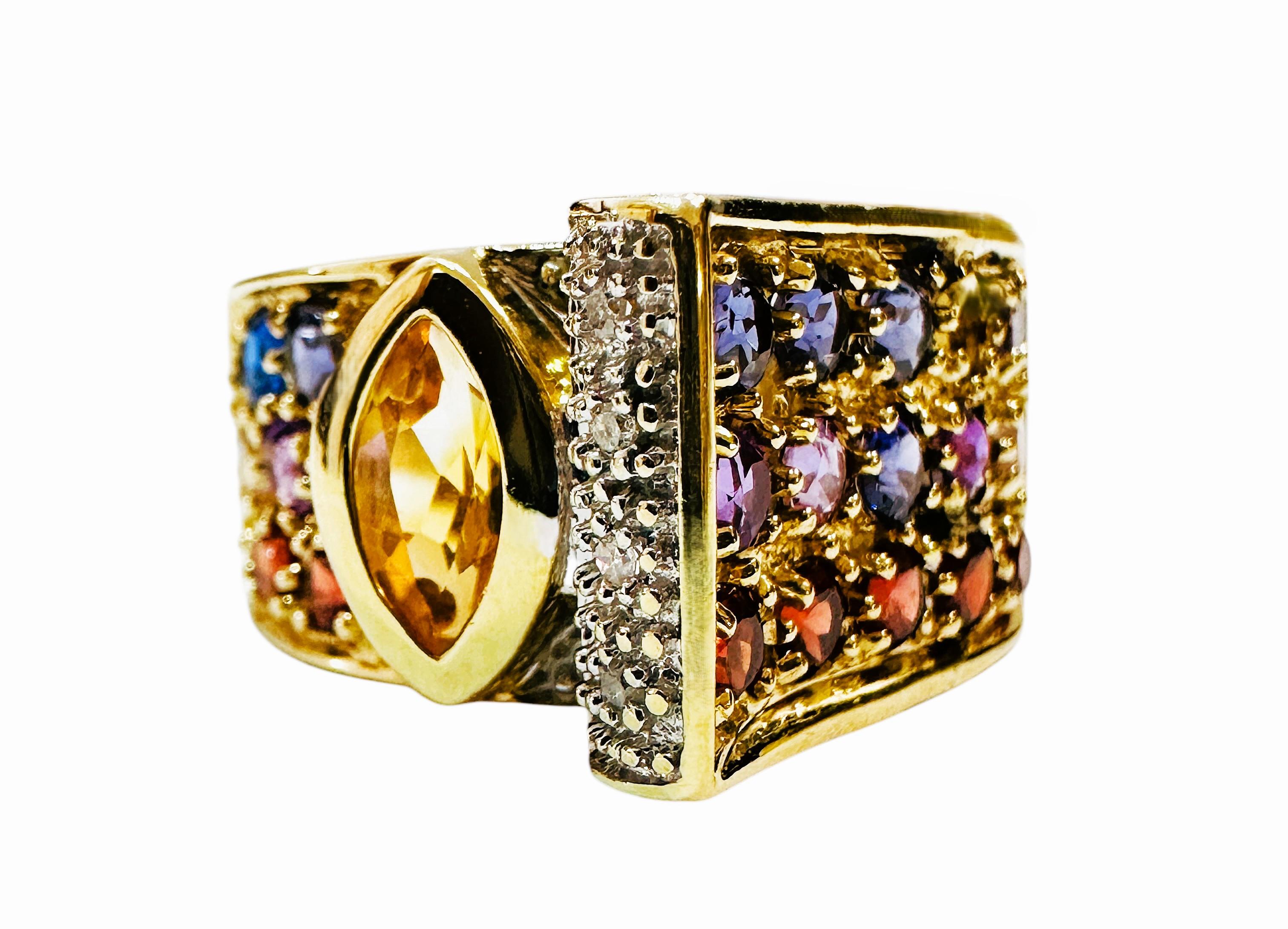 14 Karat Yellow Gold .21 carat Diamond & Multi-Colored Gemstone Ring 2