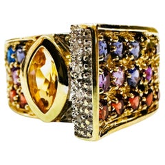 14 Karat Yellow Gold .21 carat Diamond & Multi-Colored Gemstone Ring