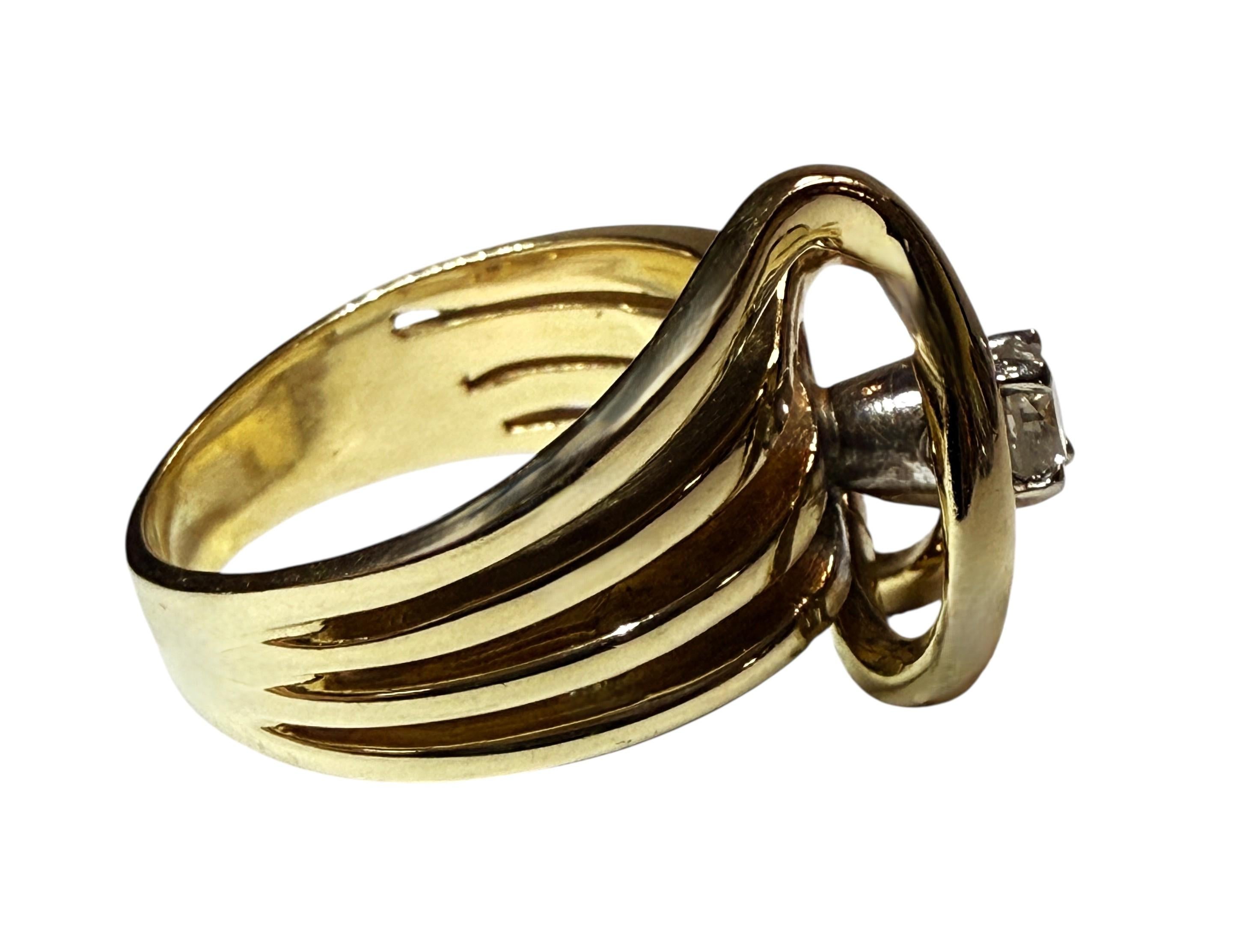 Art Deco 14k Gelbgold .25 Karat Brillantschliff Diamantring Größe 6 im Angebot 5
