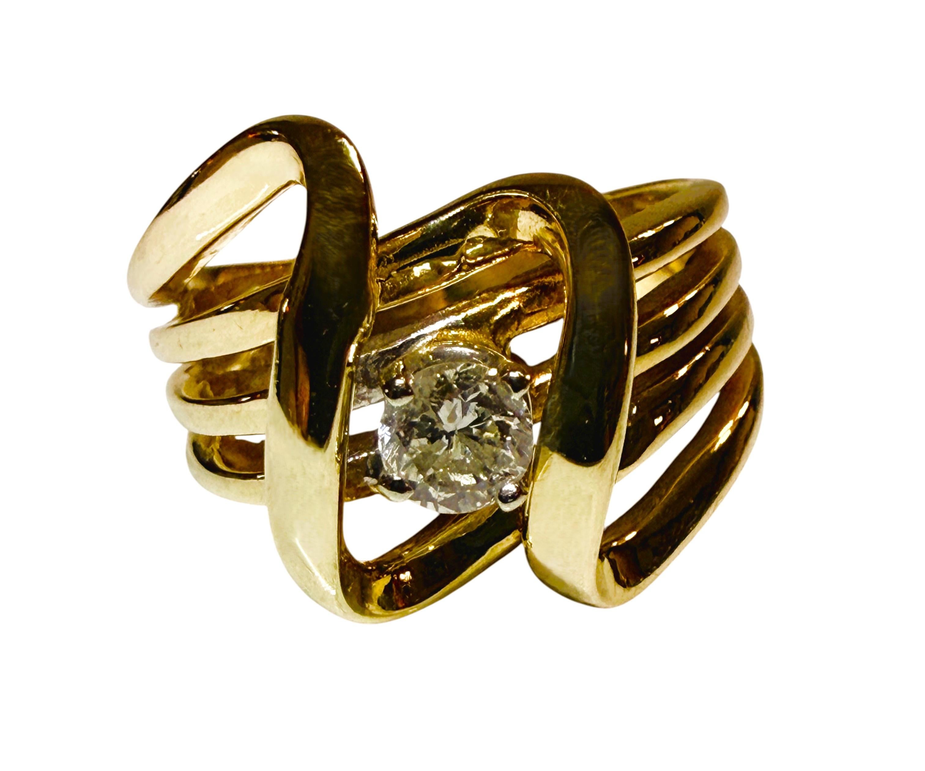 Art Deco 14k Gelbgold .25 Karat Brillantschliff Diamantring Größe 6 im Angebot 8