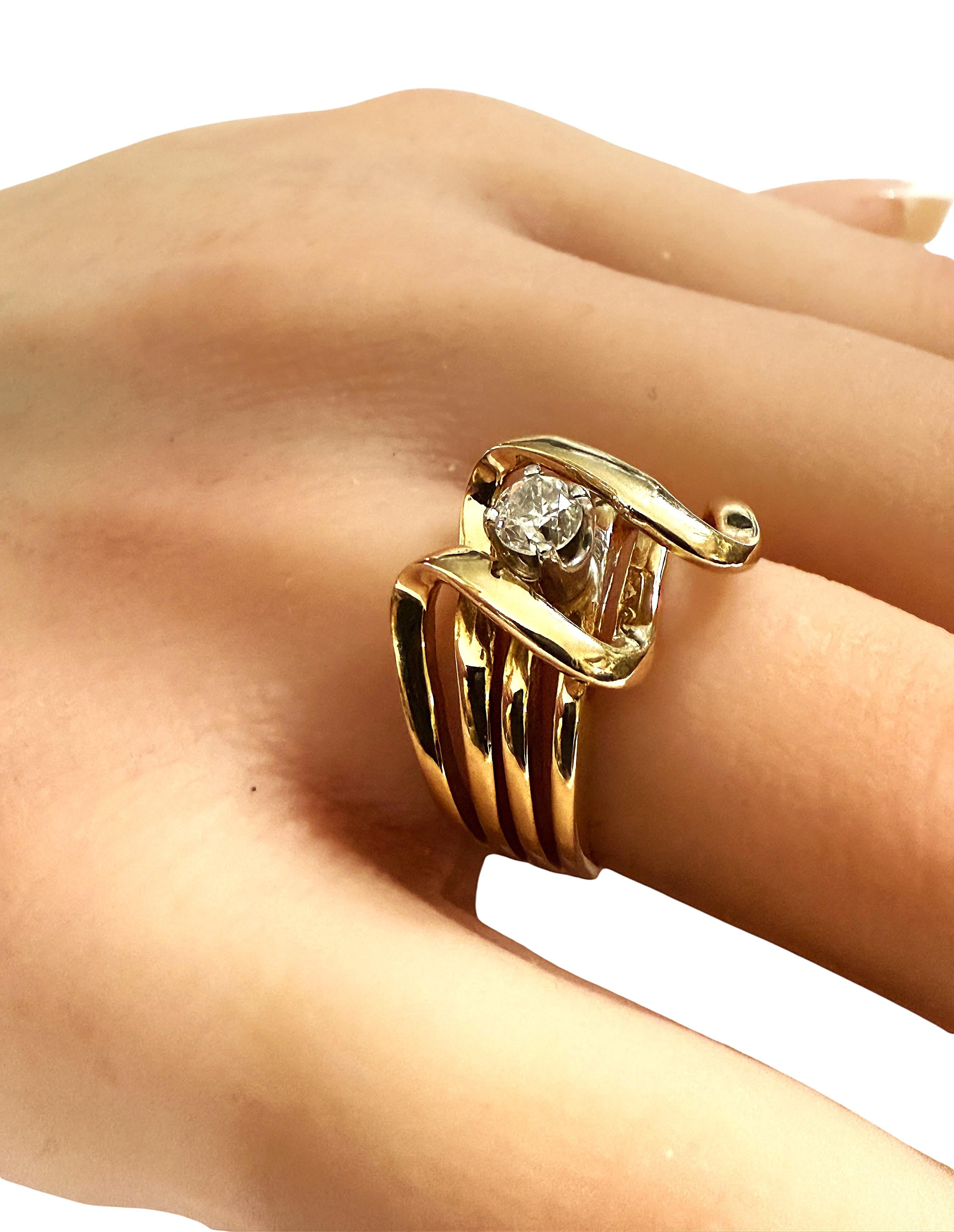 Art Deco 14k Gelbgold .25 Karat Brillantschliff Diamantring Größe 6 im Angebot 1
