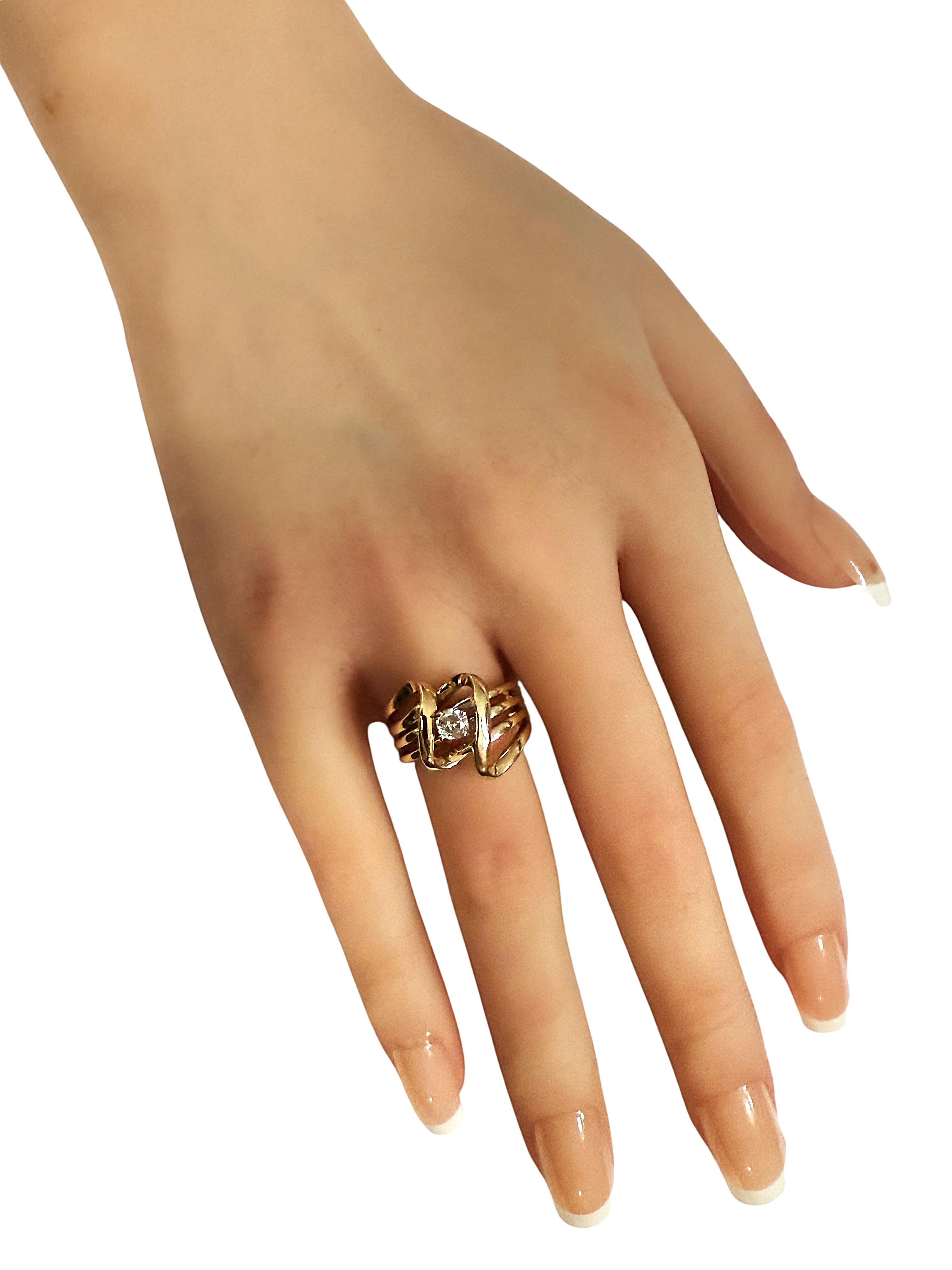 Art Deco 14k Gelbgold .25 Karat Brillantschliff Diamantring Größe 6 im Angebot 2