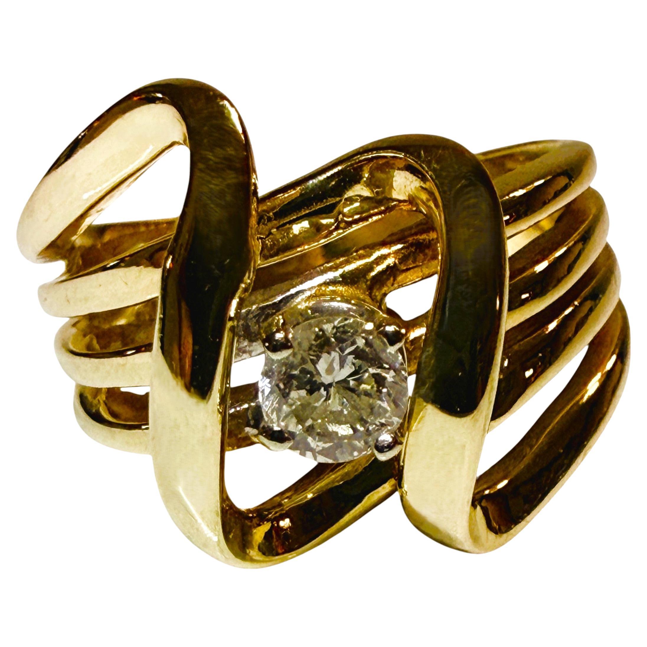 Art Deco 14k Gelbgold .25 Karat Brillantschliff Diamantring Größe 6 im Angebot