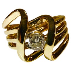 Art Deco 14k Gelbgold .25 Karat Brillantschliff Diamantring Größe 6
