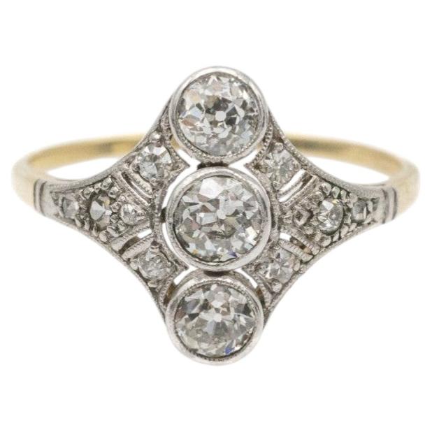 Art Deco 14k yellow gold and platinum ring with old-cut diamonds circa 1930