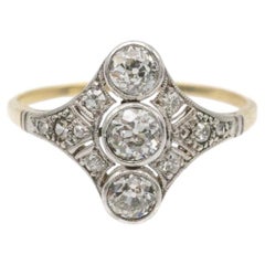 Art Deco 14k yellow gold and platinum ring with old-cut diamonds circa 1930