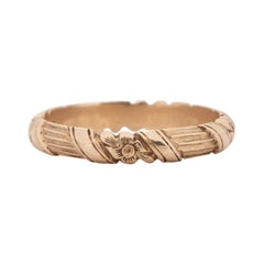 Art Deco 14K Yellow Gold Art Carved Floral Unisex Stackable Wedding Band