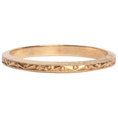 Art Deco 14 Karat Yellow Gold Carved Antique Stackable Wedding Band