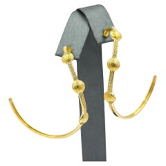Art Deco 14K Yellow Gold Diamond Hoop Earrings, 0.15 Carat, 1990s
