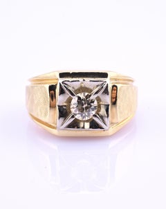 Art Deco 14K Yellow Gold Diamond Ring – .38 CT VS1–VS2 Center Ring Size 6