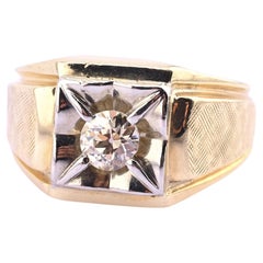 Art Deco 14K Yellow Gold Diamond Ring – .38 CT VS1–VS2 Center Ring Size 6