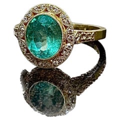 Art Deco 14K Yellow Gold GIA Certified Oval Colombian Emerald Engagement Ring