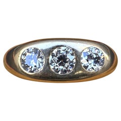 Art Deco 14K Yellow Gold Gypsy 3-Stone Old European Cut Diamond Ring Size 9.5