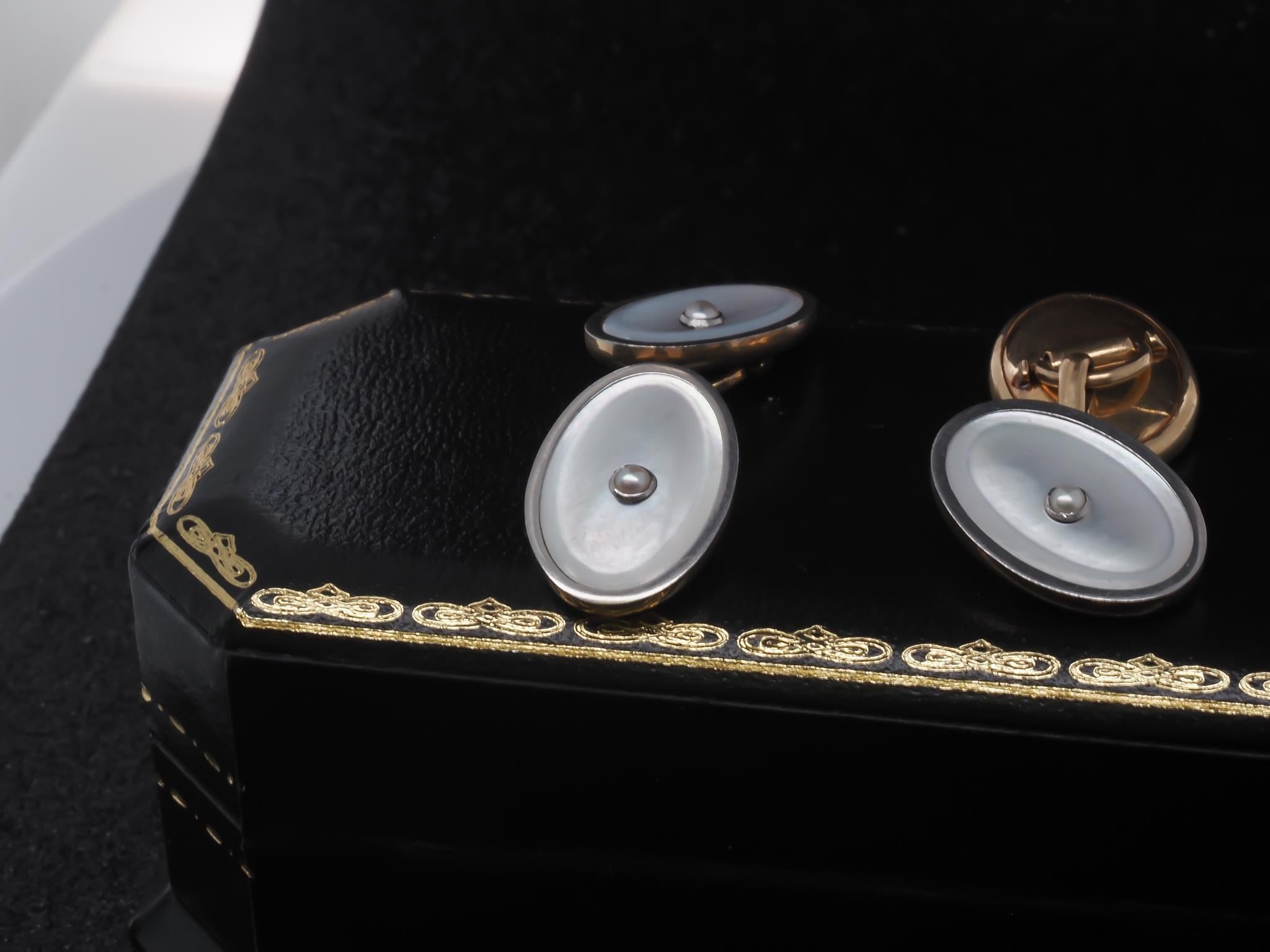 Men's Art Deco 14K Yellow Gold Mother of Pearl Cufflinks For Sale