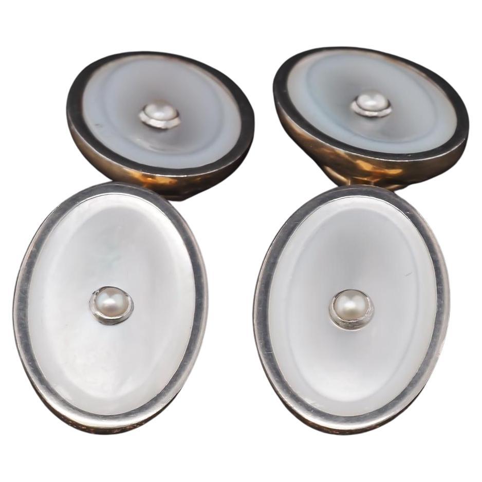 Art Deco 14K Yellow Gold Mother of Pearl Cufflinks