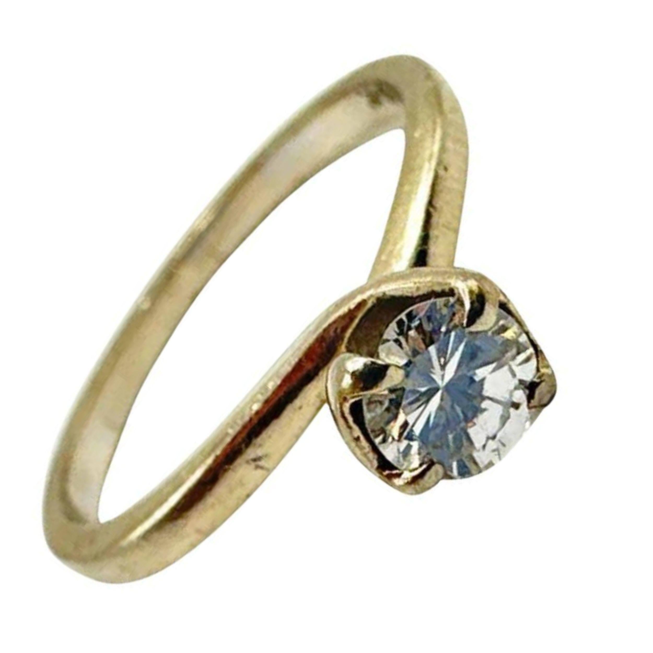 Art Deco 14k Yellow Gold Natural Old European Diamond Ring Size 6.25 For Sale 5