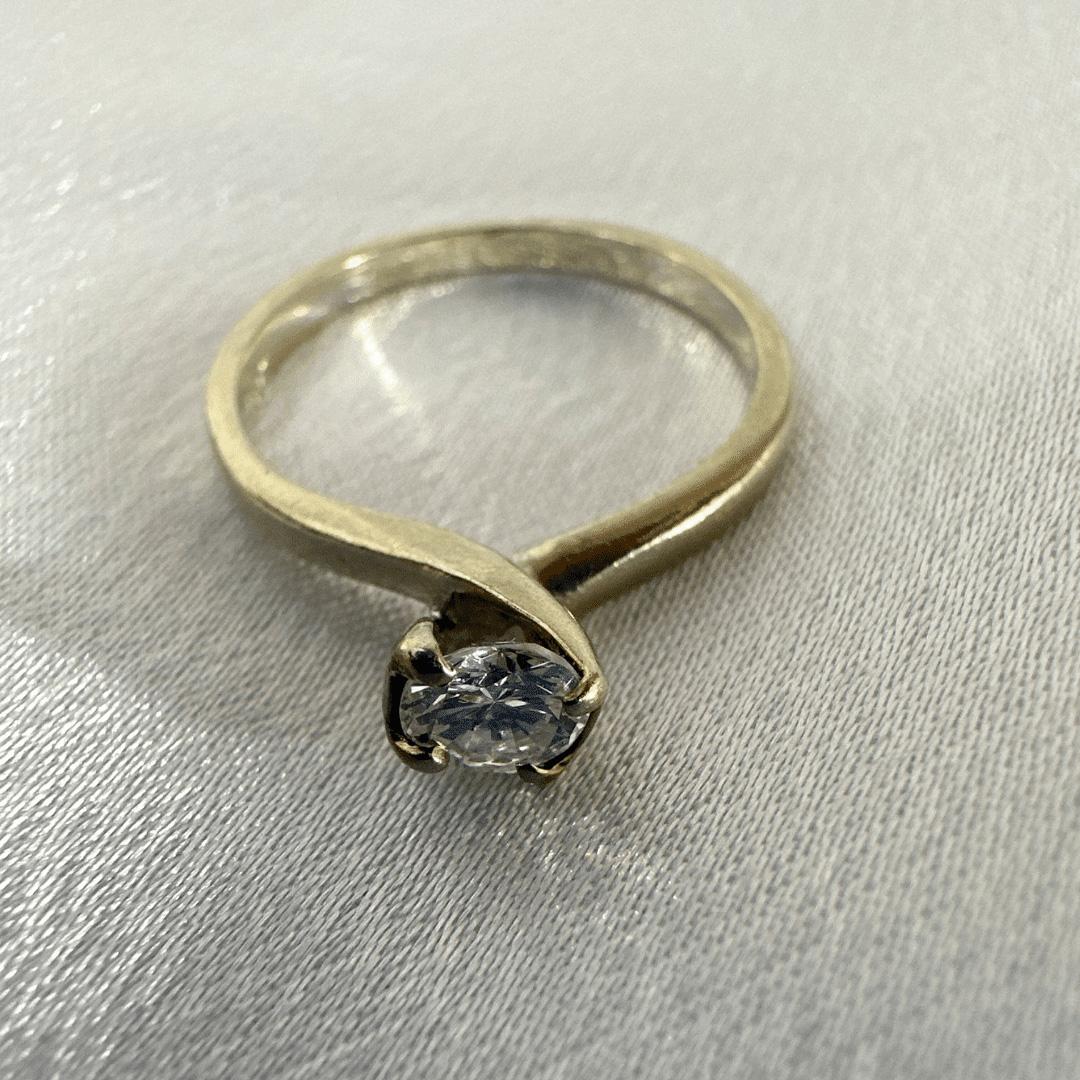 Round Cut Art Deco 14k Yellow Gold Natural Old European Diamond Ring Size 6.25 For Sale