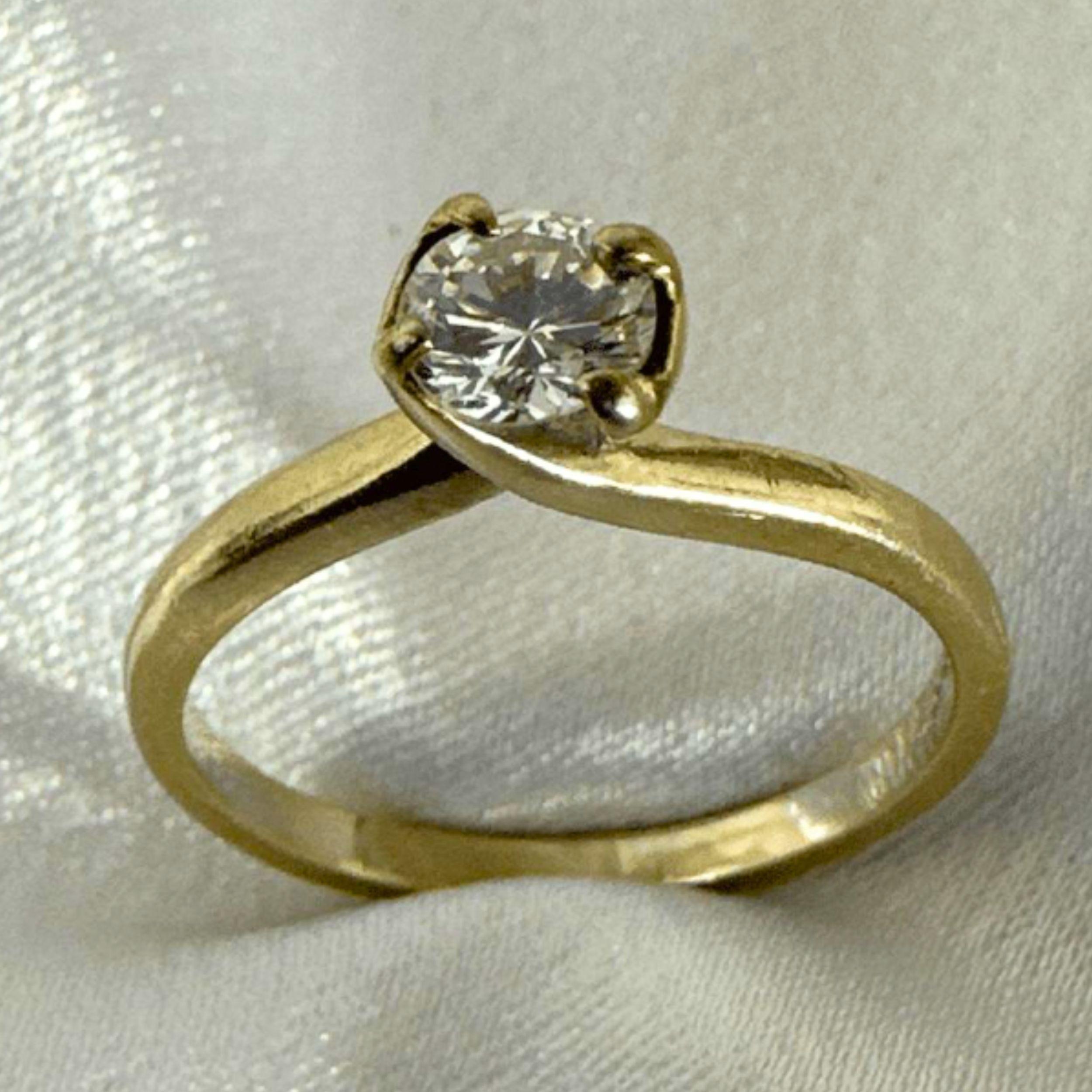 Art Deco 14k Yellow Gold Natural Old European Diamond Ring Size 6.25 For Sale 4