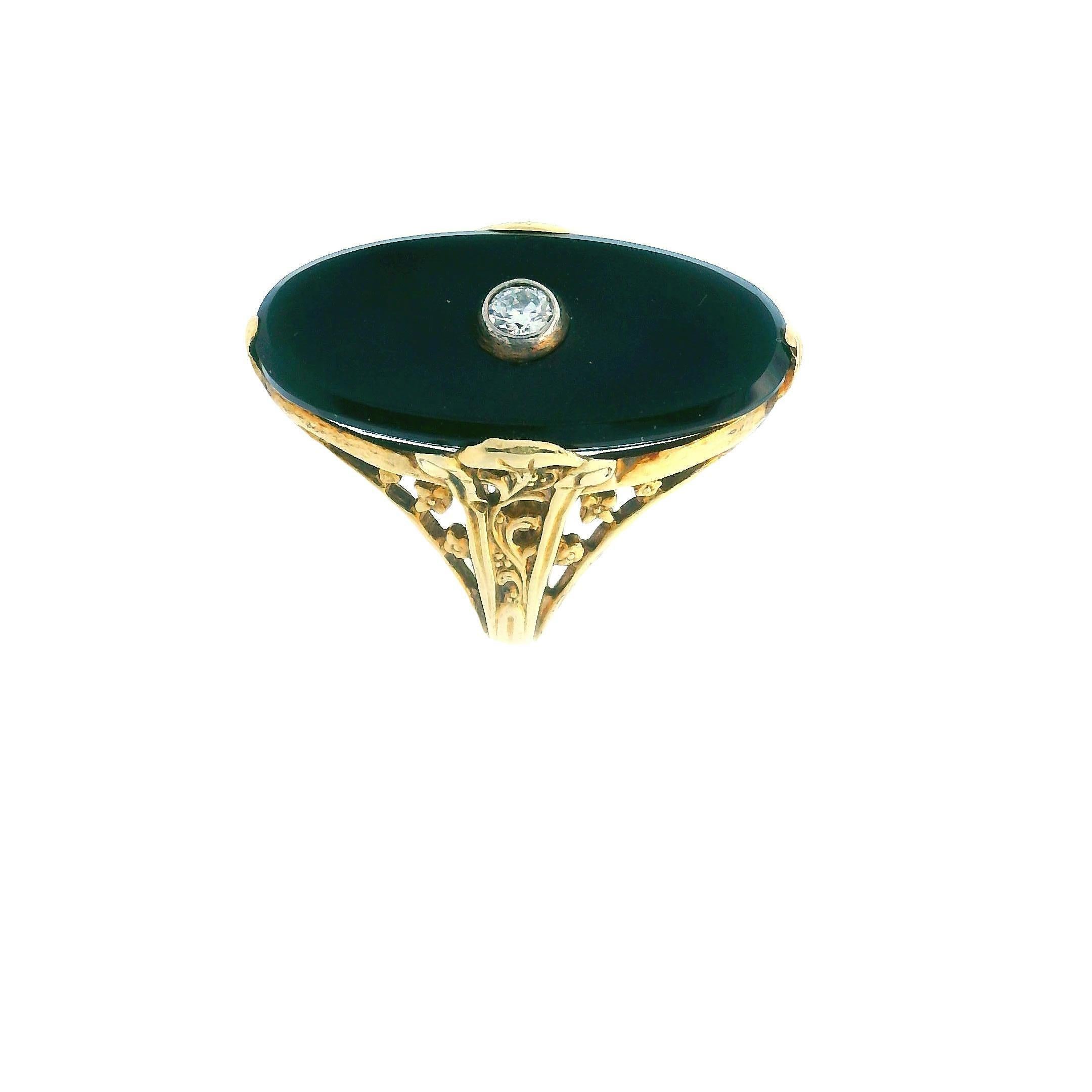 Bague Art déco en or jaune 14 carats, onyx et diamants Pour femmes en vente