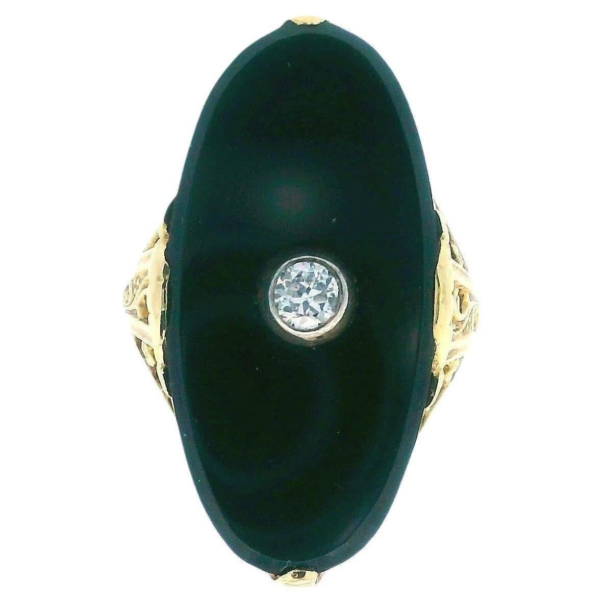 Bague Art déco en or jaune 14 carats, onyx et diamants