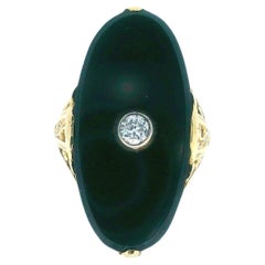 Anello Art Deco in oro giallo 14 carati con onice e diamanti
