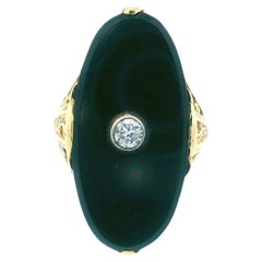 Antique Art Deco 14K Yellow Gold Onyx & Diamond Ring