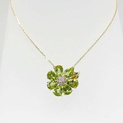 Art Deco 14K Yellow Gold Peridot Flower Pendant with Diamonds