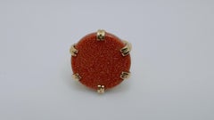 Art Deco 14K Yellow Gold Sandstone Cabochon Ring, Circa 1980, Size 5