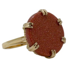 Art Deco 14K Yellow Gold Sandstone Cabochon Ring, Circa 1980, Size 5