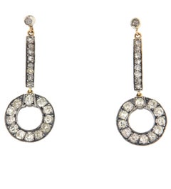 Art-Déco-Ohrringe aus 14-karätigem Gelbgold mit Silber und Diamanten in Kornfassung