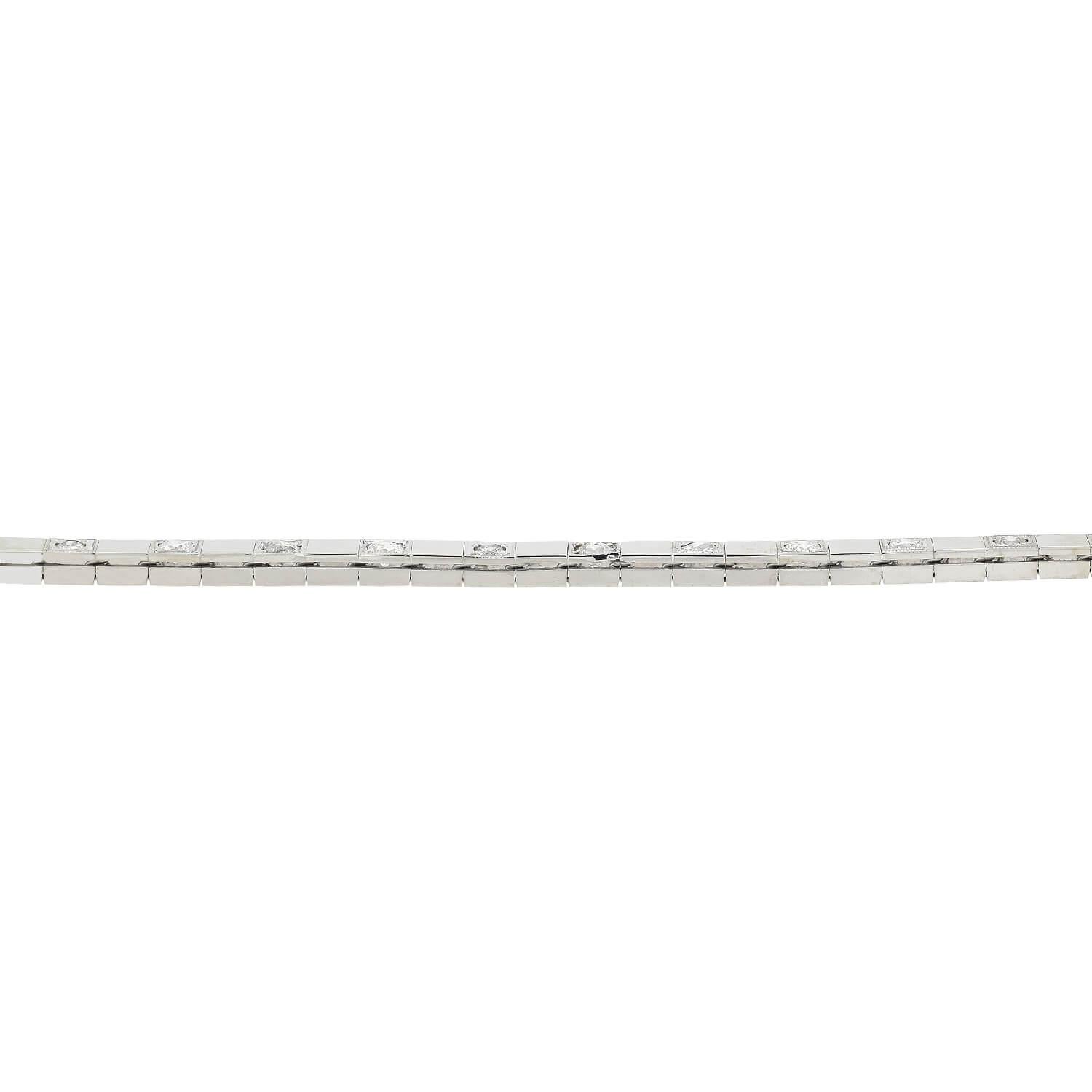 Art Deco 14 Karat Alternating 2 Total Carat Diamond Link Bracelet In Good Condition In Narberth, PA