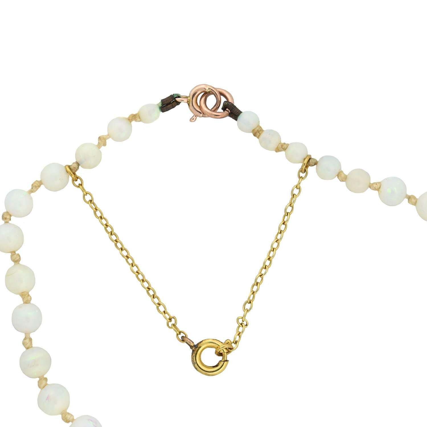 Women's Art Deco 14kt Graduated Opal Beaded Necklace