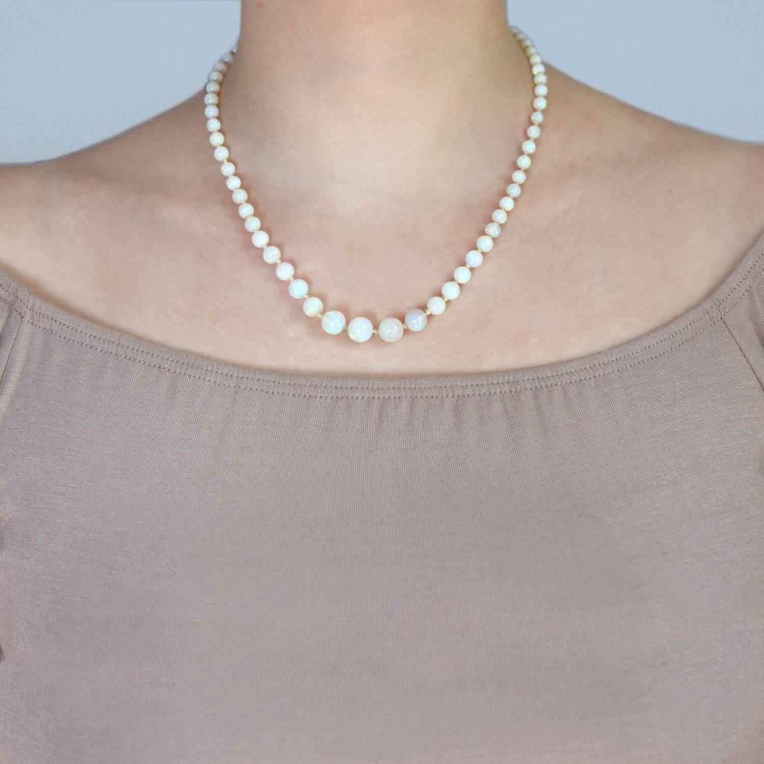 Art Deco 14kt Graduated Opal Beaded Necklace 1