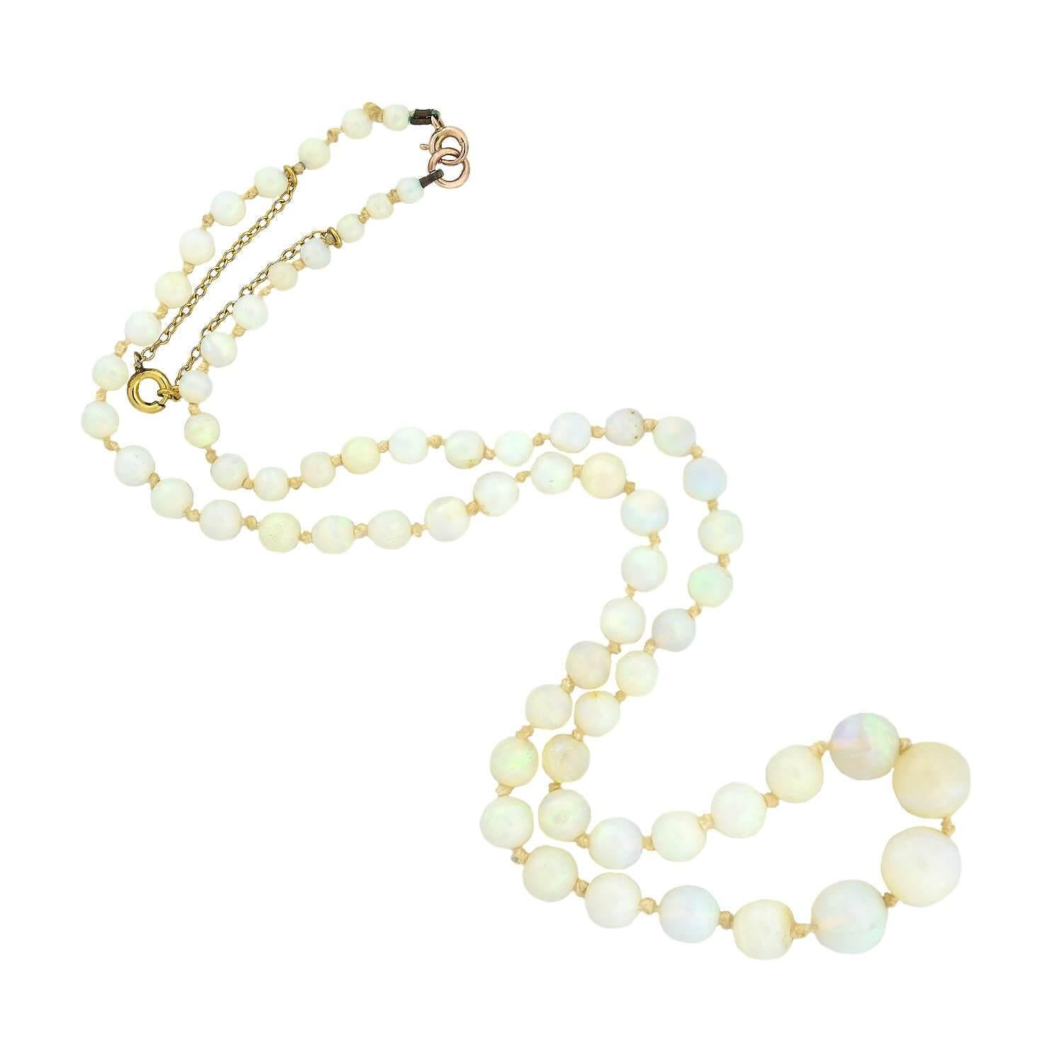 Art Deco 14kt Graduated Opal Beaded Necklace