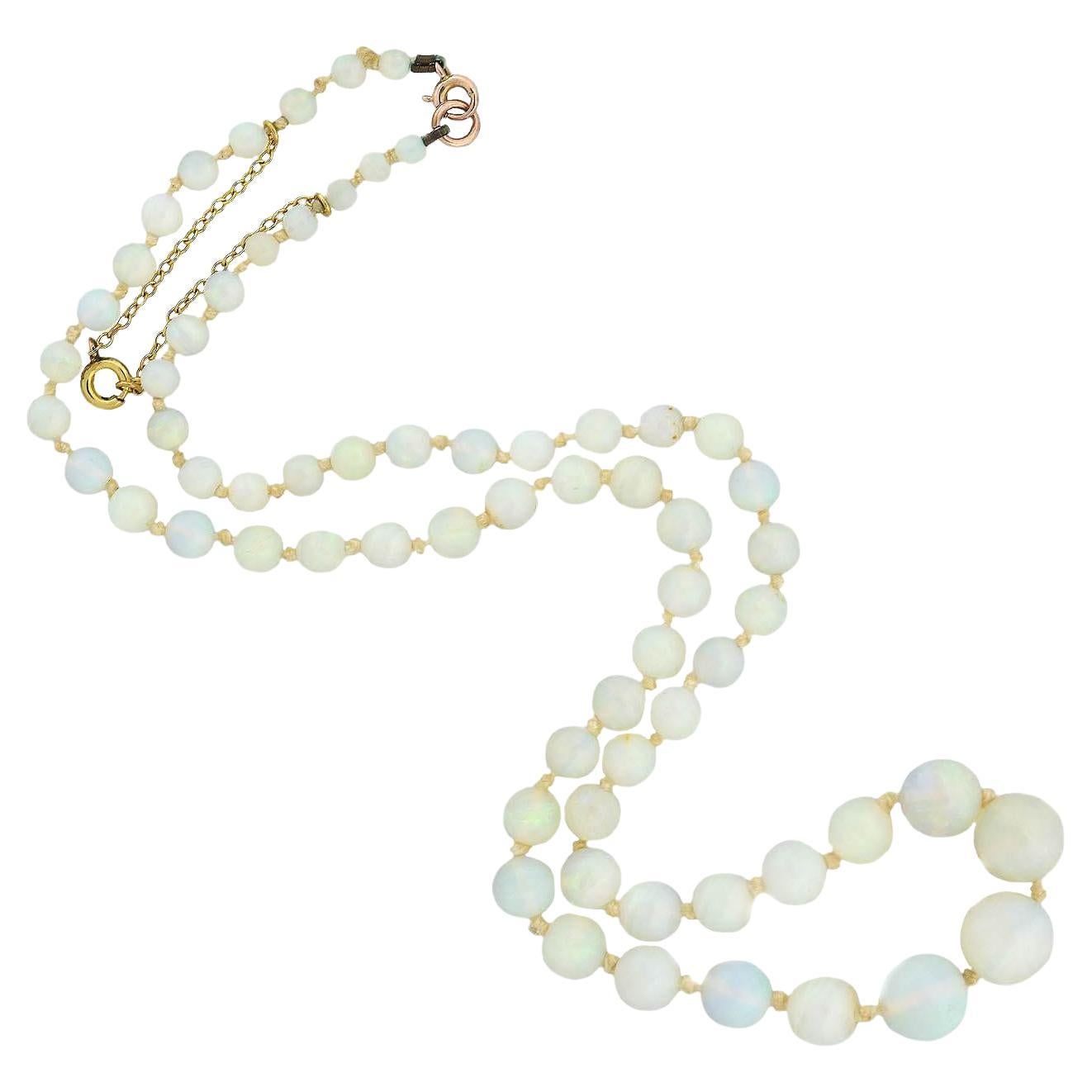 Art Deco 14kt Graduated Opal Beaded Necklace